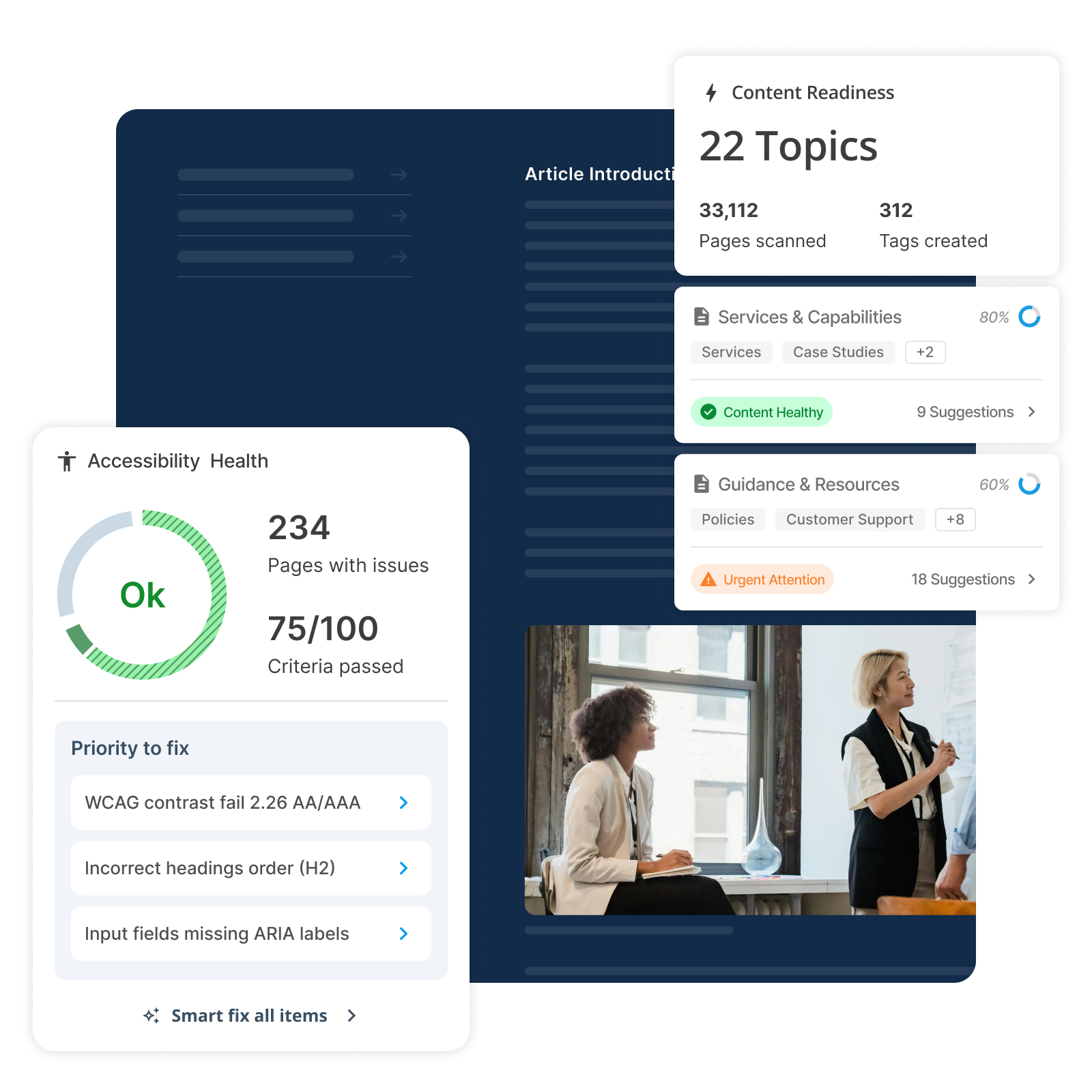 Squiz Content Intelligence — AI Search Readiness and Accessibility Health dashboard