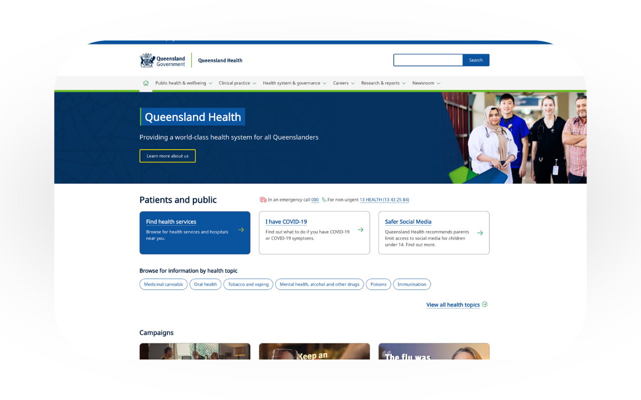 Queensland Health homepage